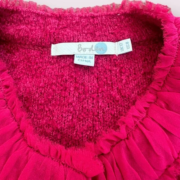 Women’s Boden Wool Cotton Nylon Blend Soft Cardigan With Ruffle Collar Size 8 - Picture 5 of 10